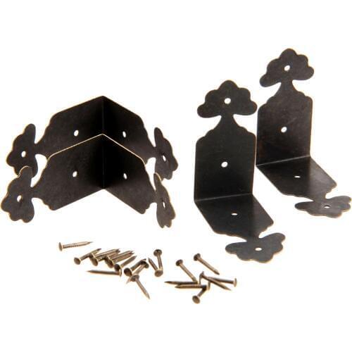 4Pcs Antique Bronze Decorative Jewelry Box Wood Case Feet Leg Corner Protector Decorative Furniture Leg Corner Guard 39*39*18mm