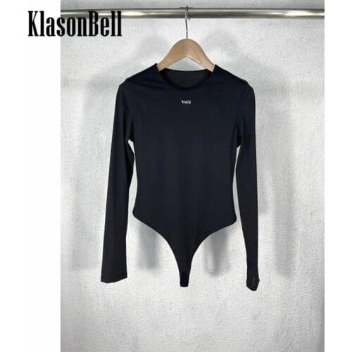 8.23 KlasonBell Letter Rhinestone High Waist Temperament Slim Bodysuit Women 2 Color