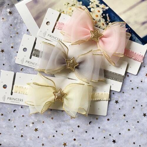Boutique 15pcs Fashion Cute Gauze Bow Soft Hairbands Solid Glitter Star Bowknot Headbands Princess Headwear Hair Accessories