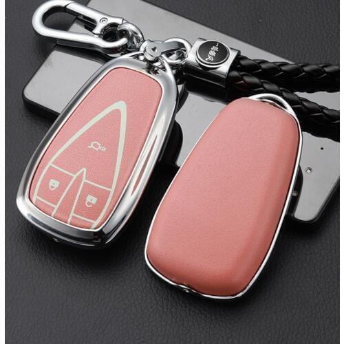 Zinc alloy+Leather Car Key Case Cover Shell For Changan CS35PLUS CS55PLUS CS75PLUS EADO PLUS 2019-2020 Accessories