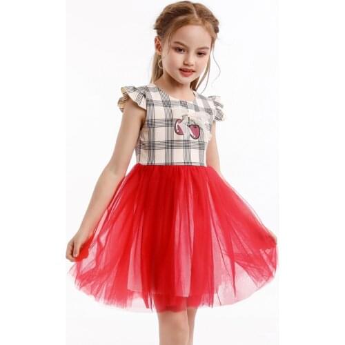2021 New Childrens Costume Lattice Summer Dress For Girls Sweet Princess Dresses For Kids Short Sleeves Light Dresses 3-8 Years