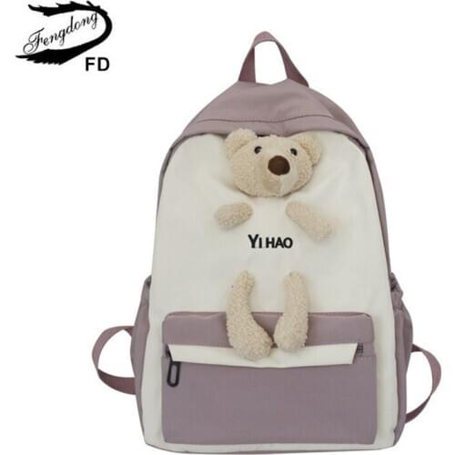 Fengdong kids school backpack kawaii school bags for girls lightweight nylon book bag student cute backpack children schoolbag
