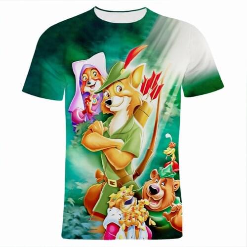 Branded Mens Clothing Disney Movie Robin Hood 3D Print Boy Girl Kids T Shirt Summer Cartoon Anime Women Oversize T-shirts