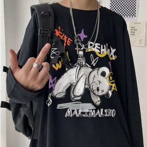 Japan T-Shirt Men Autumn Long Sleeve Cartoon Bear T Shirt Funny Men Fashion Tee Tops Cartoon Hip Hop Tshirt Streetwear Boys