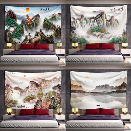 Mountain river anime tapestry witchcraft psychedelic mexican tapestry wall tapestry forest room decor aesthetic wall hanging