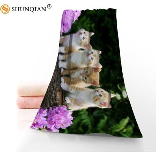 Hot Custom Cute Cats Animals Towel Printed Cotton Face/Bath Towels Microfiber Fabric For Kids Men Women Shower Towels A7.24-1