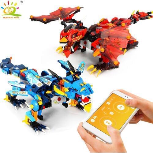 HUIQIBAO 410pcs Ninja Lightning War Dragon Knight Electric Remote Control Building Blocks Technical Movable RC Bricks Toys Child