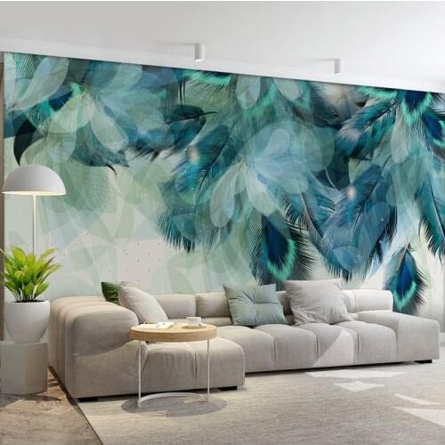 Customized Wallpaper Simple Blue Feather TV Background Wall Painting Home Decor Living Room Bedroom Feather Design 3d wallpaper