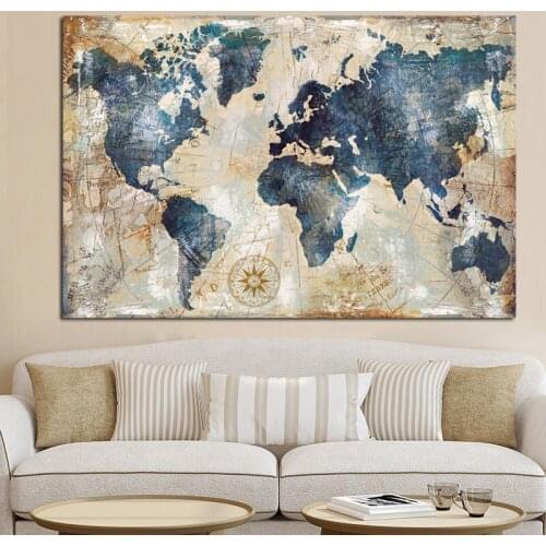 Vintage Watercolor World Map Painting Canvas Painting Poster and Print Wall Picture for Living Room Cuadros Decor No frame