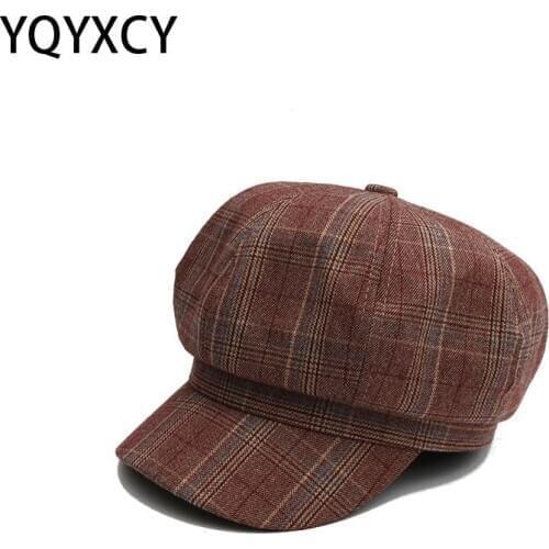 Newsboy Cap Women Octagonal Hat Fashion Plaid Beret Winter Hats For Women Lady Vintage Bonnet Retro Hats Gorras