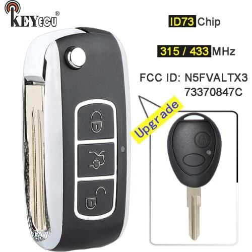KEYECU 315MHz/ 433MHz ID73 Chip FCC ID: N5FVALTX3, 73370847C Upgraded Flip Remote Key Fob key for Land Rover Discovery 1999-2004