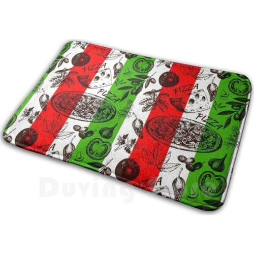 Italian Cucina Pizza Margarita Pizza Tomato Basil Cheese Red White Green Carpet Mat Rug Cushion Soft Cucina Italian