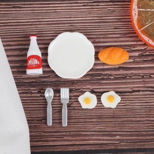 Colorful 1Set 1/12 Dollhouse Miniature Kitchen Food Eggs Milk Bread for Kids Role Play Game Tableware Cookware