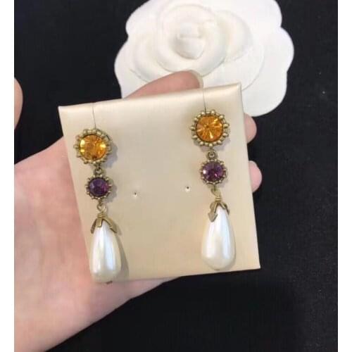 Hot Brand Yellow Gold Color Fashion Jewelry Woman Pearls Earrings Tassel Party High Quality Water Drop Pearl Clip Design Jewelry