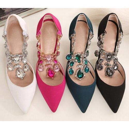 Fashion pointed toe high heel shoes Women spring autumn crystal embellished high heels woman wedding party heeled shoes