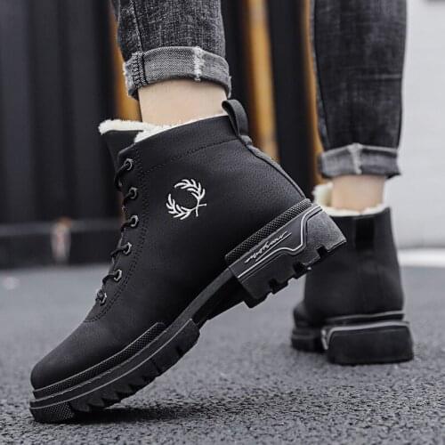 New Boots Mens Winter Snow Boots Men Outdoor Activity Sneakers Warm Lace Up High Top Fashion Shoes Motorcycle Boots Men Black