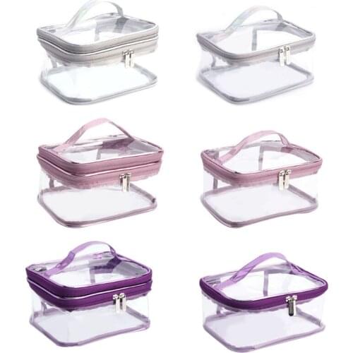N7MF Portable Clear Makeup Bag Zipper Cosmetics Bags Transparent Travel Storage Pouch PVC Toiletry Organizers with Handle for
