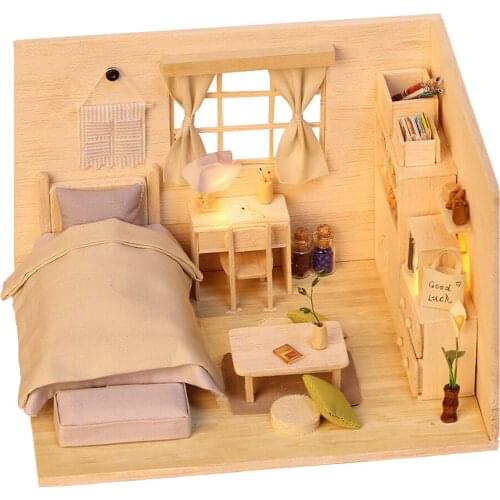 Wooden DIY Dollhouse Kit 1:24 Dollhouse Miniature Bedroom With Furniture and LED Light