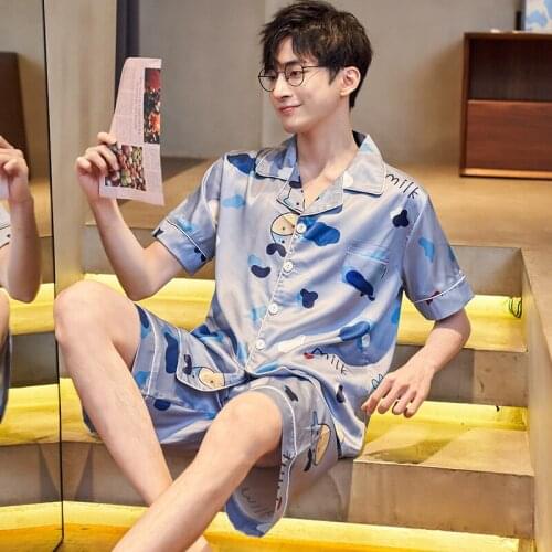 Plus Size Newest Men Summer Pajama Sets M-5XL Man Silk Pajamas Shorts Pants Satin Sleep Wear Pijamas Pyjama Mujer Pajama Shorts