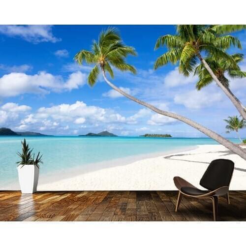 Papel de parede Coconut tree beach by the sea natural landscape 3d wallpaper mural ,living room bedroom wall papers home decor