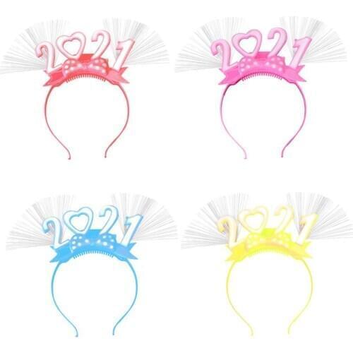 4PCS 2021 New Years Day Digit Headband Optical Flash Hair Hoop Party Photobooth Props (Random Color)