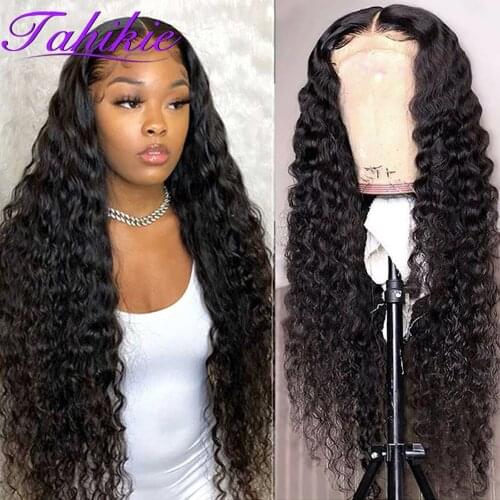 T Part Lace Wig Brazilian Deep Wave Frontal Wig Human Hair Wigs For Women 4x4 Closure Wig Water Wave Lace Front Wig Remy Tahikie