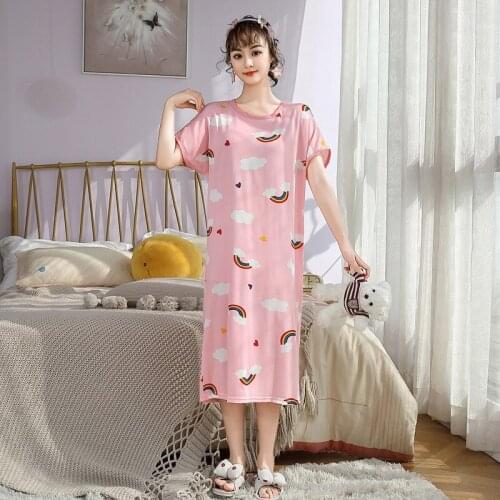 Pajamas Womens Summer Korean Version Pajamas Womens Summer Nightdress Short Sleeve Womens Summer Home Suit Student Big Size