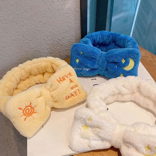 Coral Fleece Headband Elastic Hair Bands Sun Moon and Stars Bow Hairband Soft Bowknot Makeup Wash Face Turban Hair Accessories
