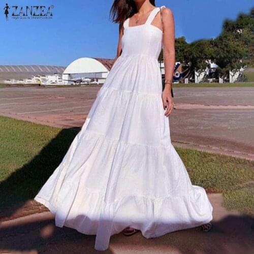 Bohemian Holiday Sundress ZANZEA Women Summer Sleeveless Swing Tiered Dress Plus Size Loose Long Tank Dresses Party Sarafans