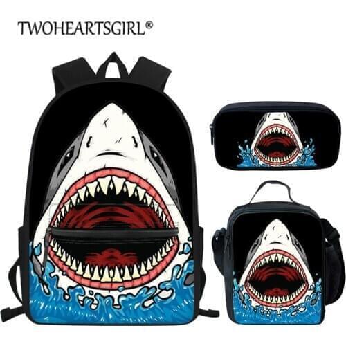3Pcs/Set Megalodon Shark School Bookbags for Teenager Children Student Schoolbags Cool Marine Life Shark Printed Mochia Escolar