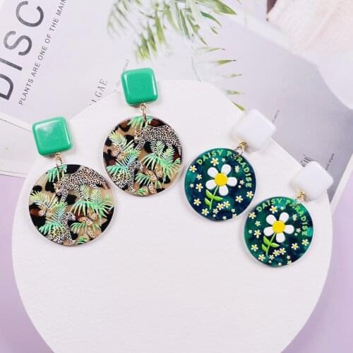 High quality Acetate Relief Macaron Green leopard animal flowers Jewelry Hand Made Earrings Ms eardrop gift