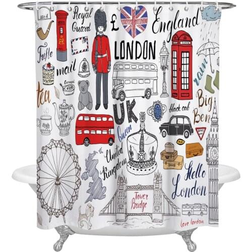 Waterproof Shower Curtains British London Culture Cartoon Doodle Shower Curtain Frabic Polyester Bathroom decor Curtain