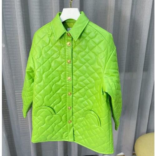 Vintage Cotton Jacket Women Clothing Medieval Single Breasted Classic Elegant Argyle Green Leather Coat Female Mujer Chaqueta