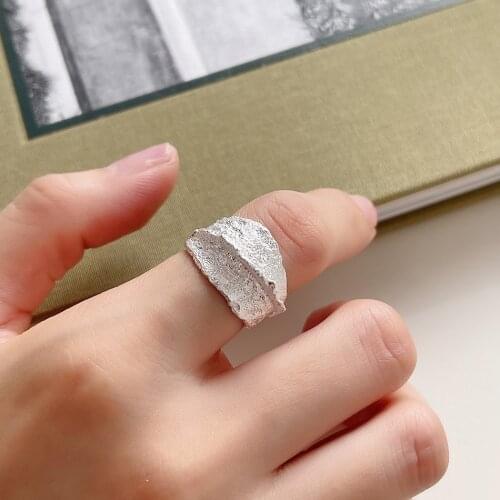 SHANICE S925 sterling silver ring ins irregular concave and convex gold and silver tin foil fingerprint opening ring female