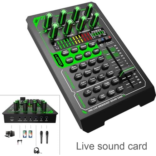 Sound Card Live Mixer Sound Card Sound Effect Processor Microphone Live Audio Equipment for PC SmartPhone Live DJ Studio Game