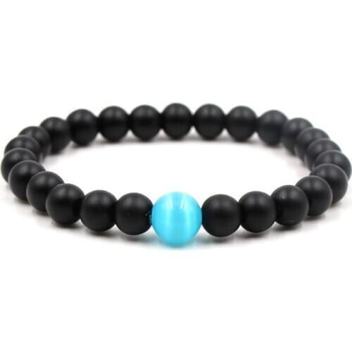 10mm Blue Opal Beads elastic thread Bracelet adjusted 8mm Frosted agate Onyx black stone volcanic lava yyrt3 Bangles