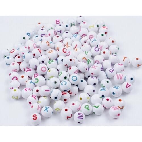 8mm 100-300Pcs/lot White Acrylic Letter Beads Round Shape Alphabet Loose Letter Beads for Diy Bracelet Making Crafts Accessories