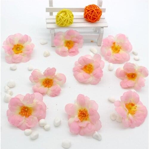 100pcs 6cm Silk Cherry Blossom Flower Heads Artificial Flowers For DIY Wreath Headwear Scrapbook Accessories Wedding Decoration