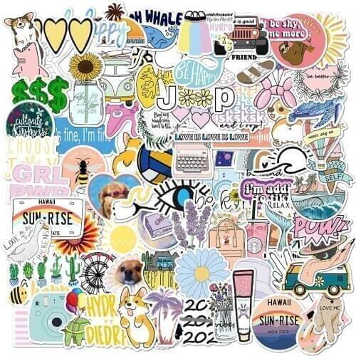 100PCS Fashion Simple Cartoon Fresh Vinyl Stickers DIY To Laptop Skin Refrigerator Luggage Decals For Macbook/Asus/Xiaomi/HP/PS4