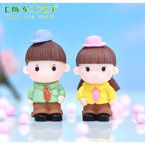 2pcs/set Couple Figurines Miniatures Fairy Garden Supplies Ornaments Gnome Terrariums Bonsai Home Dollhouse Accessories Decor