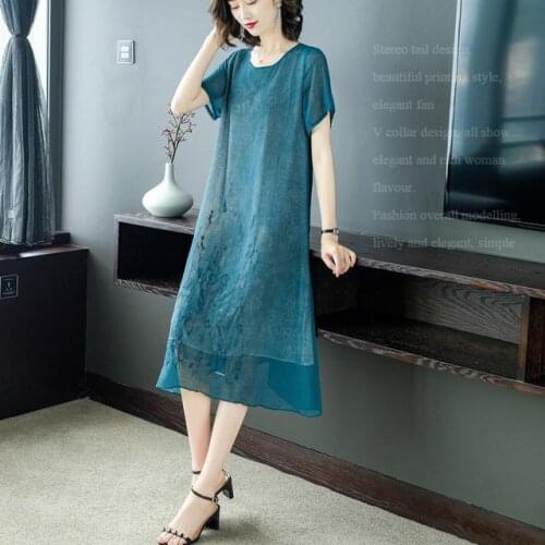 2021 New Summer Women Middle-aged Mum Chinese Style Dress Fashion Floral Embroidery Dress Female Plus Size 4XL Vestidos B150