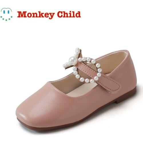 2021 Spring Girls Shoes Bow Pearls Mary Janes Shoes Bead String Princess Princess shoes Fashion Leather Kids Single Shoe Child B
