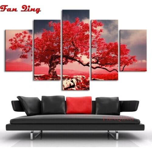 5d Diamond Painting Full Square/Round landscape "5 Piece set red tree" Picture Of Rhinestone DIY Diamond Embroidery Home Decor