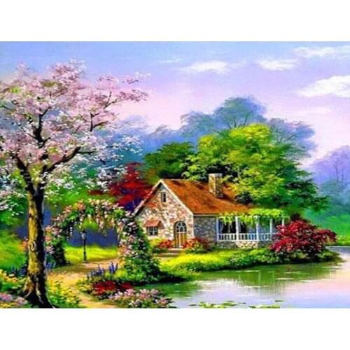 DIY 5D Diamond Painting cross stitch Kit Garden lake house landscape Full square round Drill for Home Wall puzzle Decoration