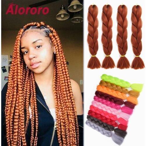 Alororo Black Pink Brown Pure Color Jumbo Braiding Hair Extensions 24 inches/100g Afro Synthetic Fake Hair for Women Box Braids