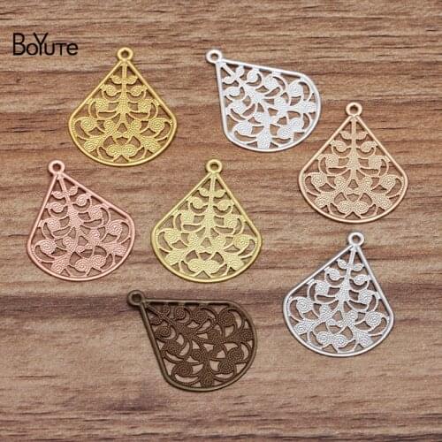 BoYuTe (100 Pieces/Lot) 23*29MM Metal Brass Filigree Waterdrop Charms Wholesale DIY Handmade Brass Charms for Jewelry Making