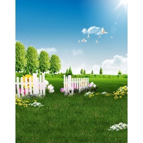 Lawn Grass Flowers Tree Pigeon Photography Backdrops Photo Props Studio Background 5x7ft
