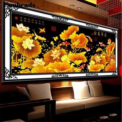 Full Drill square round Diamond embroidery Golden lotus nine koi fish 5D DIY Diamond Painting Home Decoration large FF758