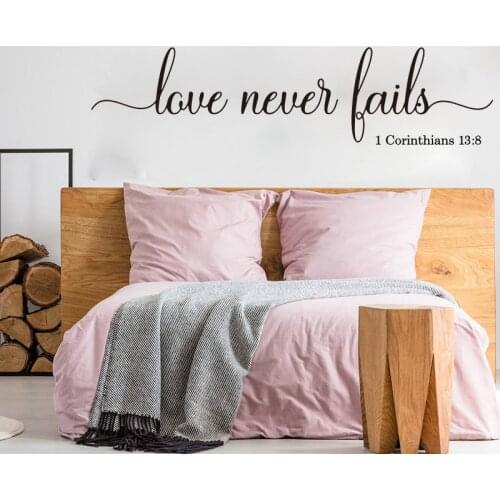 Love Never Fails 1 Corinthians 13 Wall Sticker Bedroom Wedding Family Love Bible Verse Quote Wall Decal Living Room Vinyl Decor