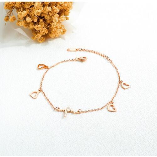 Cute Stainless Steel Rose Gold Color Love Heart Wave Shape Bracelet Ankle On Foot Summer Beach FootBare Ankles for Women Jewelry